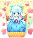  blue_eyes blue_hair bow box cirno hair_bow hands in_box in_container momomiya_mion short_hair solo touhou wings 