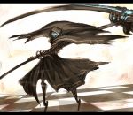  blue_eyes cape death_(entity) glowing glowing_eyes highres huge_weapon scythe shirogane_usagi skull weapon 