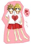  2boys blonde_hair blue_eyes brown_hair heart kingdom_hearts male roxas smile sora toes 