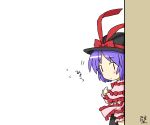  chibi frills hat nagae_iku peeking_out purple_hair ribbon touhou yamabuki_(yusuraume) |_| 