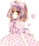  brown_hair dress heart kana_(pixiv65259) kana_(sekiyou) original polka_dot ribbon solo traditional_media 