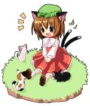  bad_id brown_hair cat cat_ears cat_tail chen earrings hat jewelry multiple_tails musical_note pila-pela short_hair tail touhou 