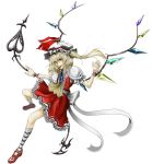  ascot blonde_hair flandre_scarlet hat hat_ribbon highres kneehighs mary_janes orange_eyes ribbon ross_(clumzero) shoes short_hair side_ponytail socks solo striped striped_kneehighs striped_legwear striped_socks touhou transparent_background wings wrist_cuffs 