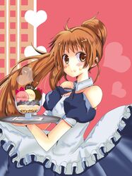  bad_id blush brown_eyes brown_hair dress long_hair parfait ponytail taneshima_popura waitress working!! 