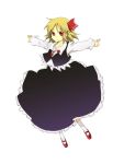  anime_coloring blonde_hair dress expressionless flying mihaya_(a-ta-i) outstretched_arms ribbon rumia short_hair solo spread_arms touhou 