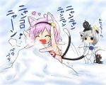  2girls :3 ahoge animal_costume animal_ears cat_ears cat_tail chibi closed_eyes costume eyes flat_chest hairband happy hat heart kaenbyou_rin kaenbyou_rin_(cat) kemonomimi_mode komeiji_koishi komeiji_satori multiple_girls nyan o_o purple_hair reiuji_utsuho reiuji_utsuho_(bird) short_hair silver_hair snow tail tail_wagging third_eye tiger_costume tiger_print touhou translation_request viva!! 