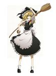  anime_coloring apron broom dress hand_on_hat hat holding holding_hat kirisame_marisa mihaya_(a-ta-i) mini-hakkero smile solo touhou witch_hat 
