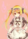  alternate_hair_color blonde_hair breasts cleavage dress gloves headband long_hair maid queen&#039;s_blade queen's_blade red_eyes solo standing twintails wristband 