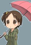  brown_hair hair_bobbles hair_ornament highres hoodie ichigo_mashimaro itou_chika shiki_(guwang) short_hair side_ponytail solo umbrella 