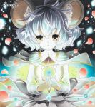  ayuayu brown_eyes capelet glowing jeweled_pagoda jewelry marker_(medium) mouse_ears nazrin necklace petals sample short_hair silver_hair touhou traditional_media 