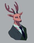  1boy absurdres beastars black_neckwear brown_eyes deer formal furry grey_background highres kuroha_dayo louis_(beastars) male_focus necktie simple_background solo suit upper_body 