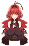 1girl black_dress blush dress dungeon_and_fighter ear_piercing finger_to_mouth gloves jacket mage_(dungeon_and_fighter) piercing puffy_sleeves redhead smile summoner_(dungeon_and_fighter) usamero 