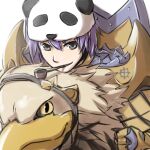  1boy armor bangs breastplate commentary_request gauntlets grey_eyes griffin gryphon_(ragnarok_online) hair_between_eyes looking_at_viewer natsuya_(kuttuki) open_mouth panda_hat pauldrons pipe pipe_in_mouth ragnarok_online royal_guard_(ragnarok_online) shield short_hair shoulder_armor simple_background smile upper_body violet_eyes white_background 