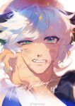  1boy animal_ears bean_mr12 cat_boy cat_ears dirty dirty_face green_eyes happy_birthday luoxiaohei parted_lips portrait shadow solo star_(symbol) tears the_legend_of_luo_xiaohei weibo_username 
