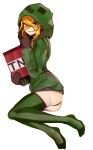  1girl absurdres ass at2. creeparka creeper cupa_(at2.) highres hood hoodie minecraft smile thigh-highs tnt 