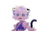  1boy animal_ears aqua_eyes bangs bean_mr12 cat_boy cat_ears cat_tail luoxiaohei open_mouth short_sleeves simple_background smile solo tail the_legend_of_luo_xiaohei weibo_username white_background 