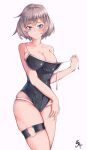  black_swimsuit breasts gridman_universe large_breasts mujina o-ring o-ring_legwear one-piece_swimsuit school_swimsuit shi_huaan_ling_feeng short_hair silver_hair skindentation ssss.dynazenon swimsuit thigh_strap torn_clothes torn_swimsuit 
