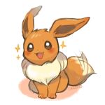  :d blush brown_eyes commentary_request creature eevee looking_up no_humans open_mouth pokemon pokemon_(creature) signature sitting smile solo sparkle tail tail_wagging tansho tongue white_background 