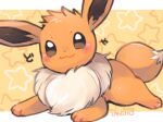  blush brown_eyes closed_mouth commentary_request creature eevee happy no_humans pokemon pokemon_(creature) signature smile solo star_(symbol) tansho toes 