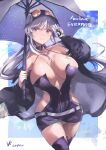  1girl absurdres azur_lane belt blue_eyes breasts character_name coat dated enterprise_(azur_lane) enterprise_(wind_catcher)_(azur_lane) eyewear_on_headwear fingerless_gloves gloves hair_through_headwear halter_dress halterneck highres holding holding_umbrella huge_breasts iparuputsua long_hair official_alternate_costume open_clothes open_coat orange-tinted_eyewear partially_unzipped purple_coat racequeen single_fingerless_glove solo tinted_eyewear umbrella very_long_hair white_belt 