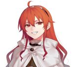  1girl :d absurdres ahoge crimsonknigh_t eris_greyrat eyebrows_visible_through_hair fangs hair_between_eyes hairband highres long_hair mushoku_tensei red_eyes redhead sidelocks slit_pupils smile solo very_long_hair white_background 