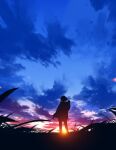  1other clouds colorful commentary_request dusk fapka grass highres original outdoors scenery shadow short_hair silhouette sky solo star_(sky) sun sunset 