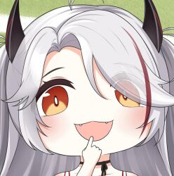 1girl azur_lane fangs long_hair open_mouth pointing_at_self prinz_eugen_(azur_lane) quancy