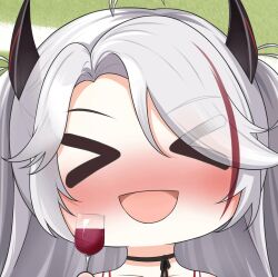 >_< 1girl azur_lane blush drunk happy long_hair open_mouth prinz_eugen_(azur_lane) quancy wine wine_glass