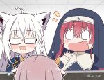  ahoge animal_ears braid breasts chibi fox_ears fox_girl glasses habit hololive houshou_marine kukie-nyan long_hair redhead shirakami_fubuki shirogane_noel virtual_youtuber white_hair 