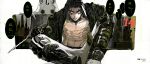  1boy abs bare_pectorals black_jacket character_request chinese_text dagger dorohedoro facial_mark highres holding holding_dagger holding_weapon hood hood_up hooded_jacket jacket kaiman_(dorohedoro) knife looking_at_viewer male_focus nano_(c175311) navel no_nipples open_clothes open_jacket pectorals short_hair sitting solo_focus spoilers thick_eyebrows toned toned_male translation_request unzipped weapon weibo_logo weibo_username 
