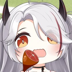 1girl azur_lane food long_hair meat open_mouth prinz_eugen_(azur_lane) quancy