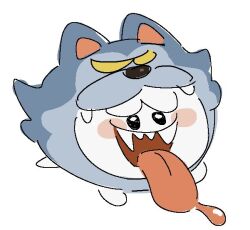  animal_costume black_eyes boo_(mario) fangs ghost grin mimimi_(mimimim9999) no_humans open_mouth simple_background smile super_mario_bros. tongue tongue_out white_background wolf_costume wolf_mask 