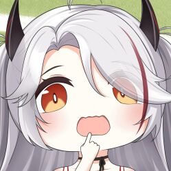 1girl azur_lane long_hair open_mouth pointing_at_self prinz_eugen_(azur_lane) quancy