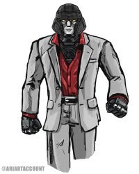  absurdres angry ariartaccount belt cosplay crossover d-16_(transformers_one) formal highres kiryu_kazuma looking_at_viewer megatron meme parody ryuu_ga_gotoku_(series) suit transformers transformers_one white_background 