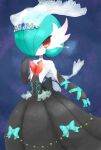  aki_yamane alternate_color bow closed_mouth colored_skin commentary_request earrings eyelashes gardevoir green_bow hand_up highres jewelry mega_gardevoir mega_pokemon necklace pokemon pokemon_(creature) red_eyes shiny_pokemon smile solo veil wedding white_skin 