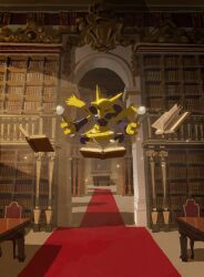  absurdres alakazam book bookshelf chair closed_eyes commentary_request floating highres holding holding_spoon hyogonosuke indoors library no_humans nose_bubble open_book pokemon pokemon_(creature) sleeping solo spoon table 