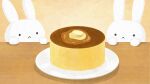  :&lt; animal animal_focus butter candy food food_focus hand_on_table highres looking_at_food maple_syrup no_humans original pancake plate rabbit sweets table totoyoyosusu wooden_table 