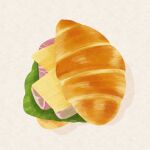  bread cheese commentary_request croissant food food_focus lettuce no_humans original shadow shiny simple_background sliced_cheese sliced_meat totoyoyosusu white_background 