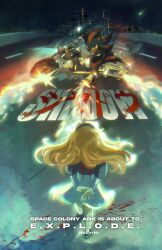  1boy 1girl absurdres akira_slide animal_ears animal_nose bicycle black_fur blonde_hair blue_dress blue_fur blue_hairband body_fur bracelet closed_mouth dress drifting dust_cloud full_body furry furry_male gloves gold_bracelet hairband hedgehog_boy highres highway jewelry long_hair long_sleeves maria_robotnik motor_vehicle motorcycle multicolored_footwear multicolored_fur nolvini on_motorcycle parody red_eyes red_fur riding riding_bicycle road scene_reference shadow_the_hedgehog shoes short_tail sliding sonic_(series) sonic_generations sonic_x_shadow_generations sparks standing tail two-tone_fur white_gloves 