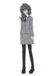  1girl black_eyes black_hair black_legwear blazer dark_skin harriet_lily highres jacket long_hair necktie pantyhose pleated_skirt school_uniform skirt solo turtle_head 