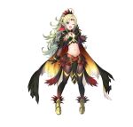  1girl absurdres ahoge alternate_costume bangs belt black_gloves blonde_hair blush cape commentary_request feather_trim feathers fire_emblem fire_emblem_awakening fire_emblem_heroes flat_chest gloves gold_trim gradient gradient_clothes gradient_hair green_hair highres jewelry kousei_horiguchi long_hair looking_at_viewer manakete midriff multicolored_hair multiple_belts navel nowi_(fire_emblem) official_art one_eye_closed open_mouth pantyhose parted_bangs pelvic_curtain pointy_ears ponytail simple_background smile stomach tiara tied_hair violet_eyes white_background 