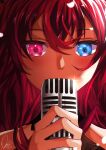 1girl absurdres close-up heterochromia highres hololive hololive_english irys_(hololive) microphone signature solo virtual_youtuber zikryzero 