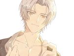  1boy closed_mouth forehead highres jiukuzi18797 looking_at_viewer mole mole_under_eye short_hair simple_background smile solo tears_of_themis vyn_richter_(tears_of_themis) white_background white_hair yellow_eyes 