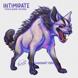  animal_focus artist_name bright_pupils colored_sclera commentary dated english_commentary english_text full_body gameplay_mechanics grey_background hyena looking_at_viewer mightyena no_humans open_mouth pokemon pokemon_(creature) pokemon_move red_sclera shadeofshinon sharp_teeth signature simple_background solo standing teeth three_quarter_view white_pupils yellow_eyes 