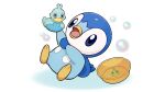  blue_eyes bowl character_print commentary_request ducklett holding no_humans official_art open_mouth piplup pokemon pokemon_(creature) politoed project_pochama rubber_duck solo toes tongue white_background 
