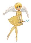  1girl angel_cookie benzbt blonde_hair blue_eyes cookie_run deviantart dress highres wand wings yellow_dress 