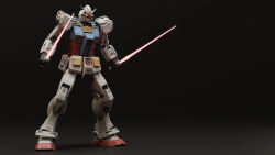  3d absurdres beam_saber blender_(medium) dual_wielding english_commentary gradient_background gundam highres holding machinery mecha mecha_focus mjeff mobile_suit mobile_suit_gundam no_humans realistic robot rx-78-2 science_fiction shadow v-fin 