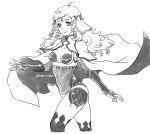  1girl ahoge bangs bodystocking breast_cutout breasts bridal_gauntlets cape circlet covered_navel fire_emblem fire_emblem_fates insarability long_hair looking_at_viewer medium_breasts monochrome ophelia_(fire_emblem) panties solo thigh-highs thighs turtleneck underwear upper_body white_background 