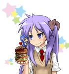  chibi dorinko food hamburger hiiragi_kagami izumi_konata long_hair lucky_star minigirl purple_hair twintails 