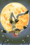  android arched_back backflip blonde_hair blue_eyes cyborg full_moon jumping lamppost moon persona persona_3 petals solo somersault upside-down 